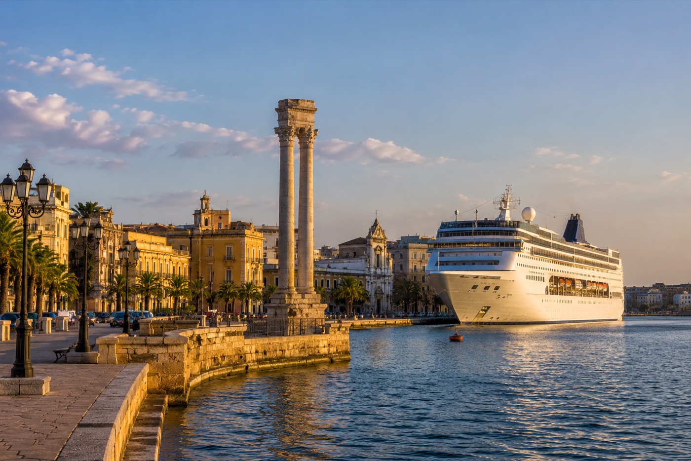 Ein Kreuzfahrtschiff im Hafen von Brindisi