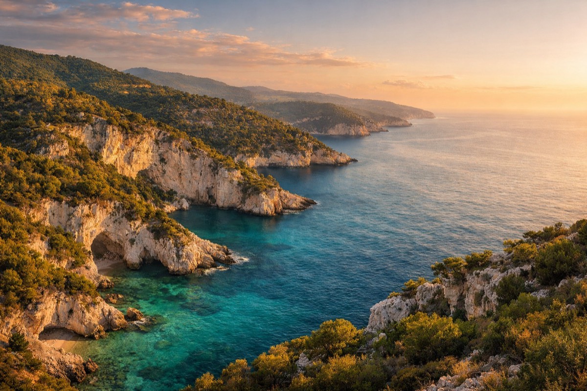 Das bewaldete Inland des Gargano trifft auf das Meer